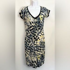 D. EXTERIOR Dress Made In Italy V-Neck Cinch Ruched Stretchy Mini Abstract EUC